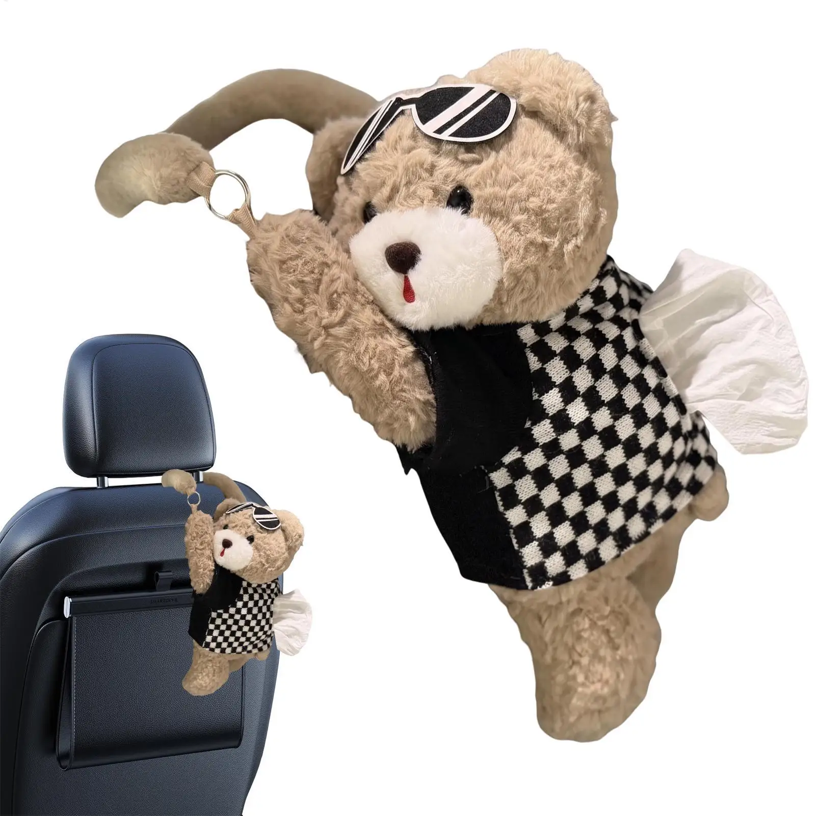 Car Tissue Box Holder Plush Bear Paper Storage Organizer Cover Car Tissue Dispenser For Seat Back Console SUV Truck Travel Road