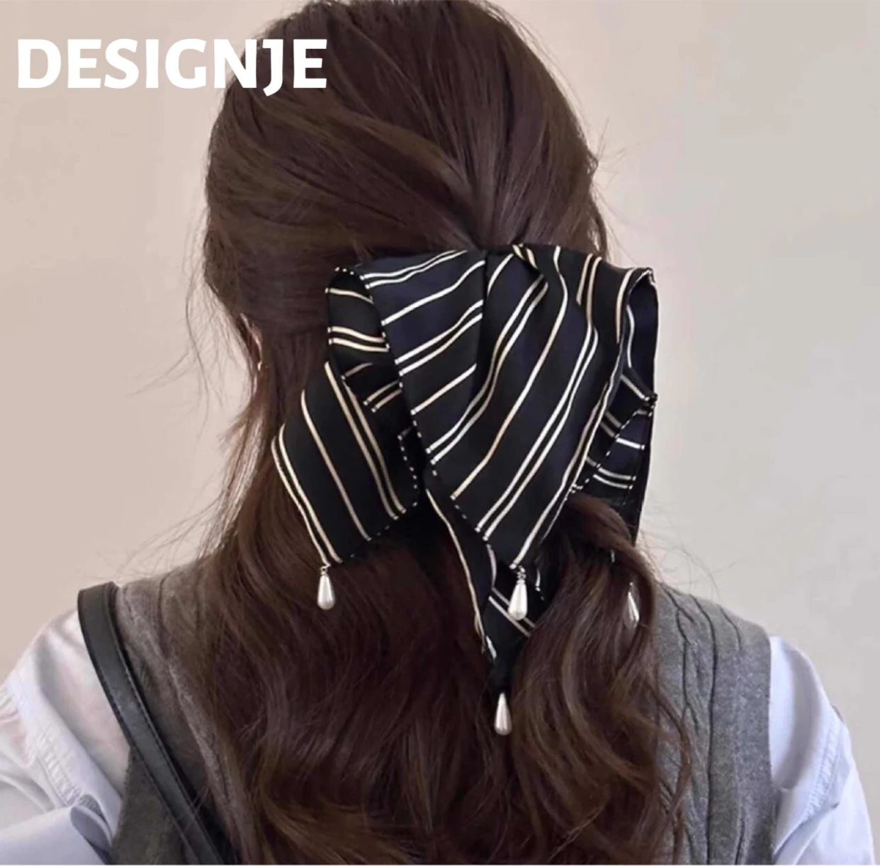 

Корейская простая полосатая повязка-платок для волос, женская повязка на затылок, новая элитная квадратная повязка-платок, украшение для головы