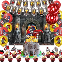 Medieval Armored Knight Theme Birthday Party Decoration Middle Ages Castle Backdrop Banner Balloon Cake Topper Banner Kids Boys