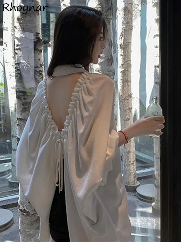 

Shirts Women Spring Solid Loose Shirring Design Tender Trendy Korean Fashion Cozy Lantern Sleeve Chemise Femme Casual Stylish