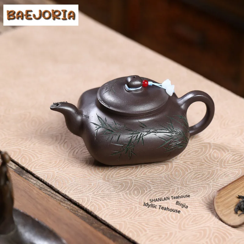 

380ml Aesthetic Yixing Purple Clay Teapots Handmade Square Pot Raw Ore Purple Jade Gold Sand Kettle Zisha Tea Set Drinkware Gift