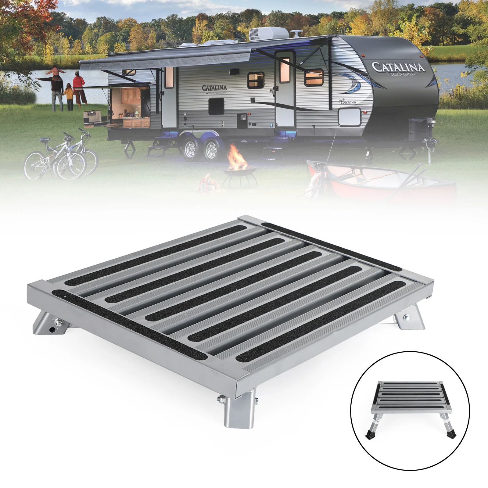 

Folding Aluminum Platform RV Step Stool Trailer Camper Working Ladder Portable