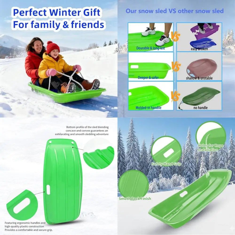 

Durable Winter Sled for Kids and Adults with Strong Handles and Towing Ropes, Ideal for 1-2 People Outdoor Snow Fun