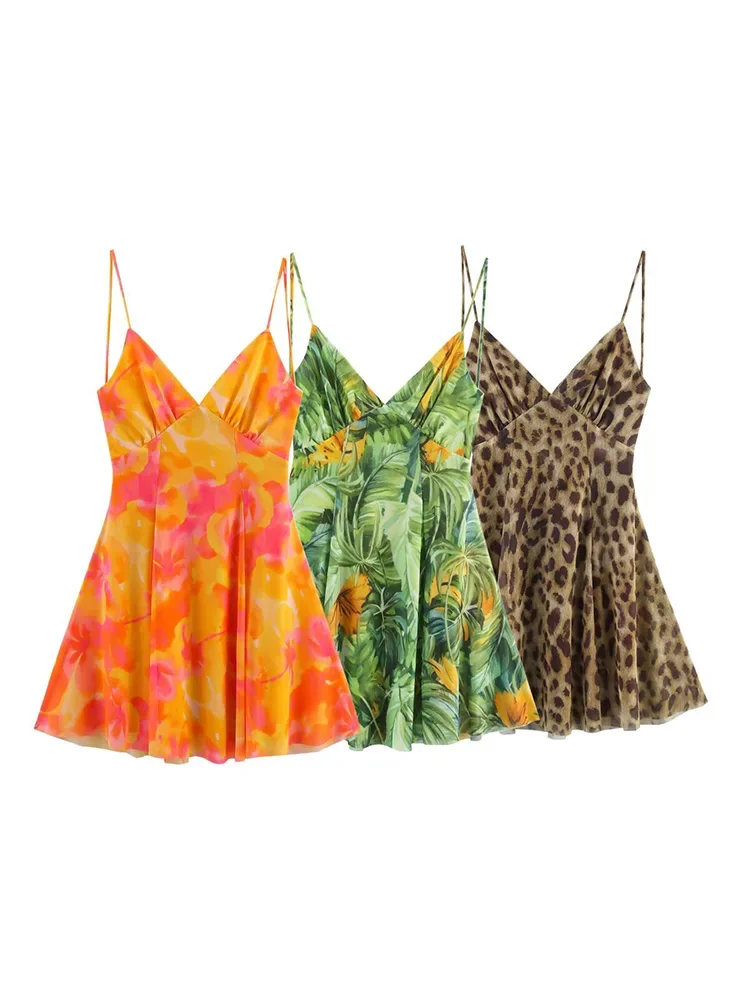 

LIBIELIY LIBIELIY Women's Printed Silk Mesh Short Dress With Breast Accessories For Spring And Summer New Casual Women's Wear