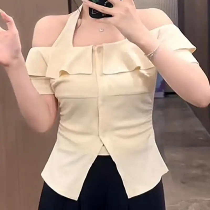 

Французский топ Pure Desire Fake из двух частей на одно плечо для женщин, летний новый стиль, сексуальная модная универсальная футболка, новый стиль