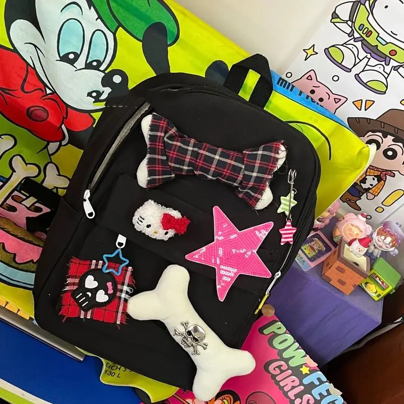 Sanrio-mochila gótica de Hello Kitty para mujer, bolso escolar de gran capacidad con Calavera, estilo de Halloween, Y2k, moda de verano