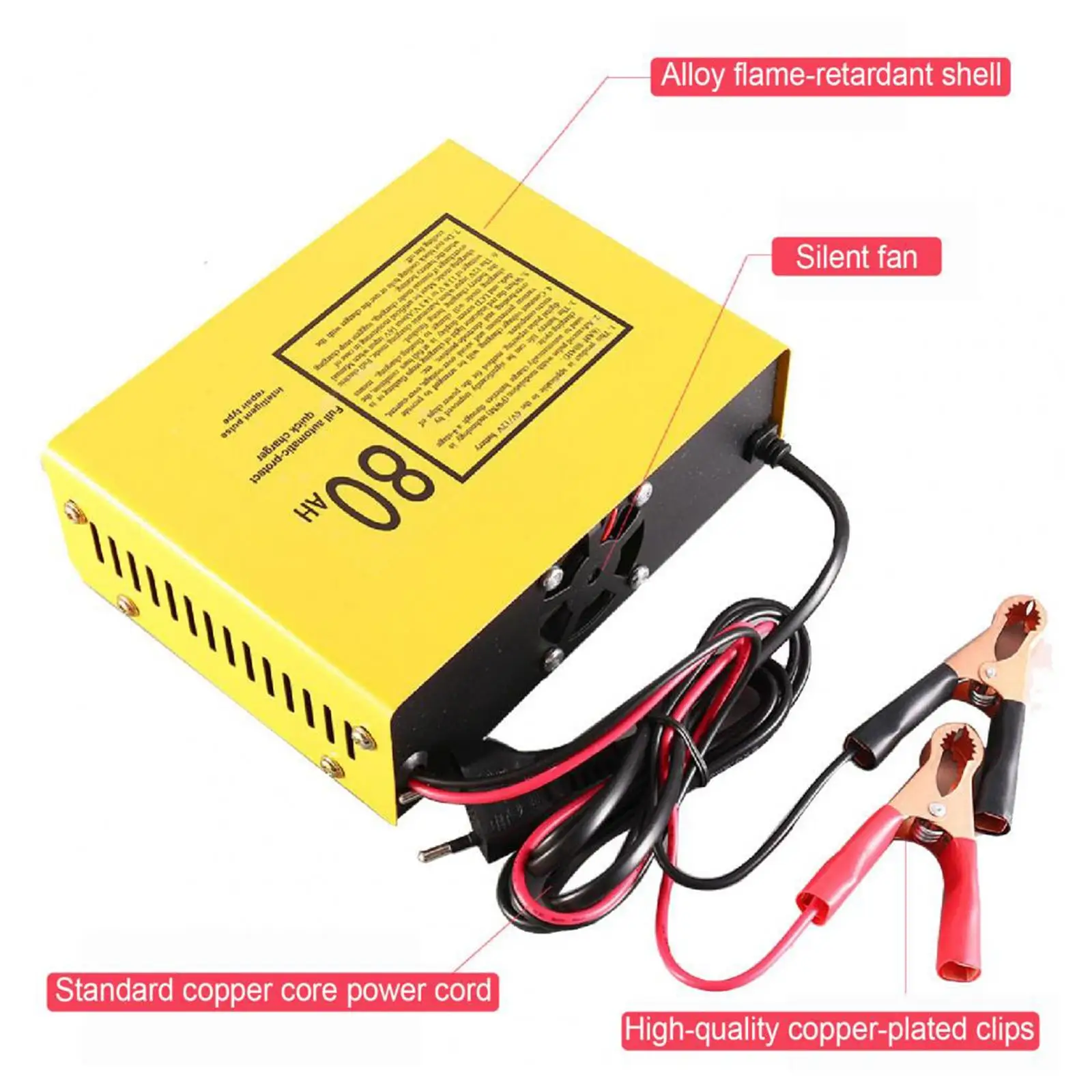 

Зарядное устройство для автомобильных аккумуляторов с бесшумным вентилятором, интеллектуальным распознаванием и быстрой зарядкой для ремонта автомобилей и мотоциклов