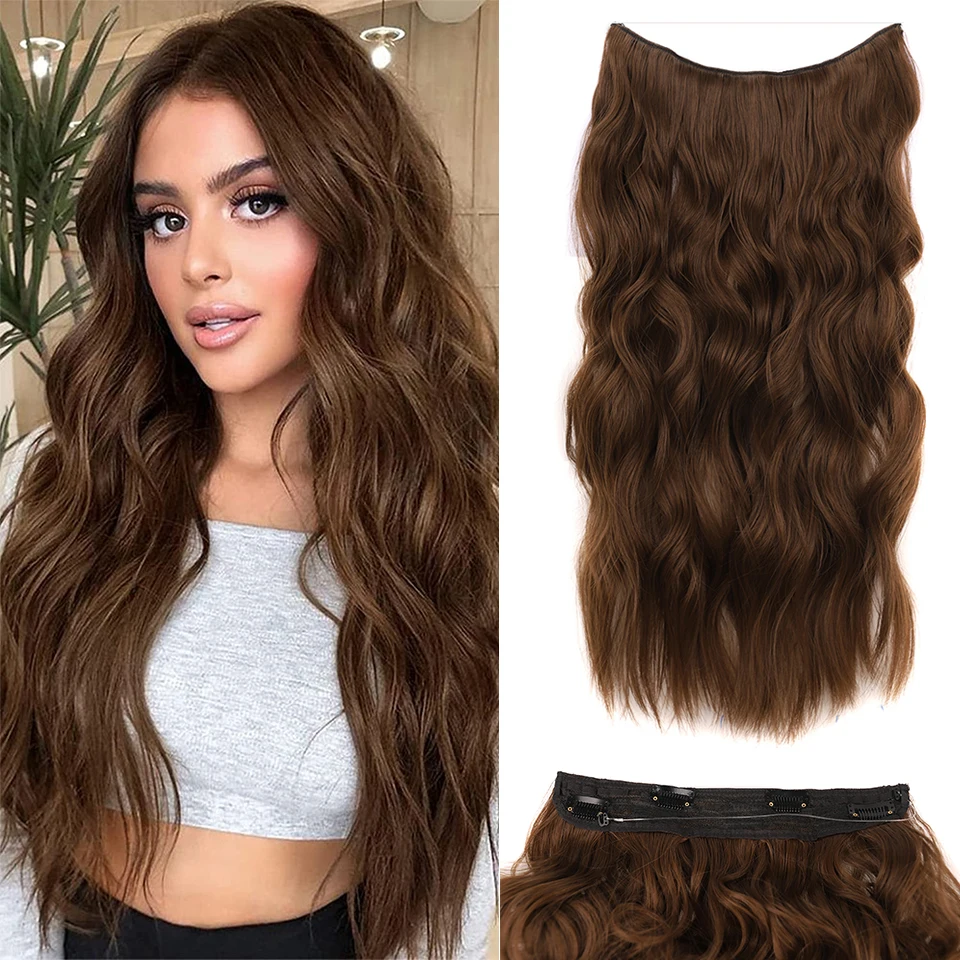 

Synthetic Long Wave Invisible Fish Wire Hair Extension Hidden Secret Line Natural Blonde Brown Fake False Hair Piece For Women