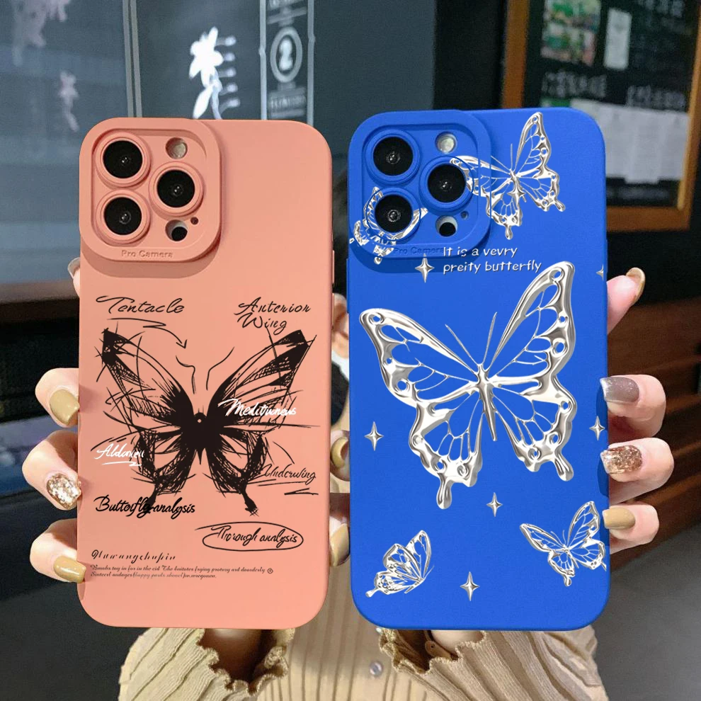 for Samsung Galaxy A15 A05 A35 A55 A14 A24 A34 A54 A33 A53 A73 5G Drawing Butterfly Square Case Cover