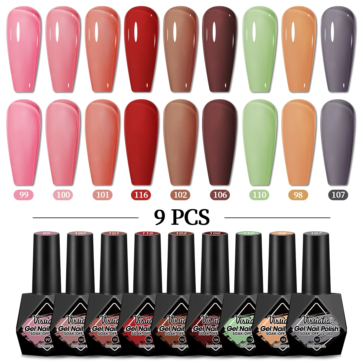 9 pièces 8ml Gel vernis à ongles ensemble 9 couleurs rouge bleu noir série classique couleur Gel vernis, UV LED polymérisation Gel vernis pour Salon à domicile Na