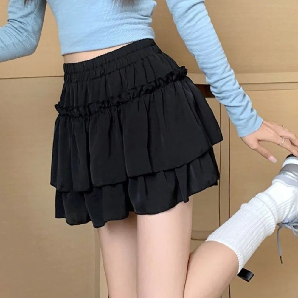 أنيقة الحلو نمط مطوي ألف خط تنورة تنوعا الأساسية قطع المتدرج تنورة أنيقة عالية الخصر مرونة الخصر تنورة تاريخ الليل