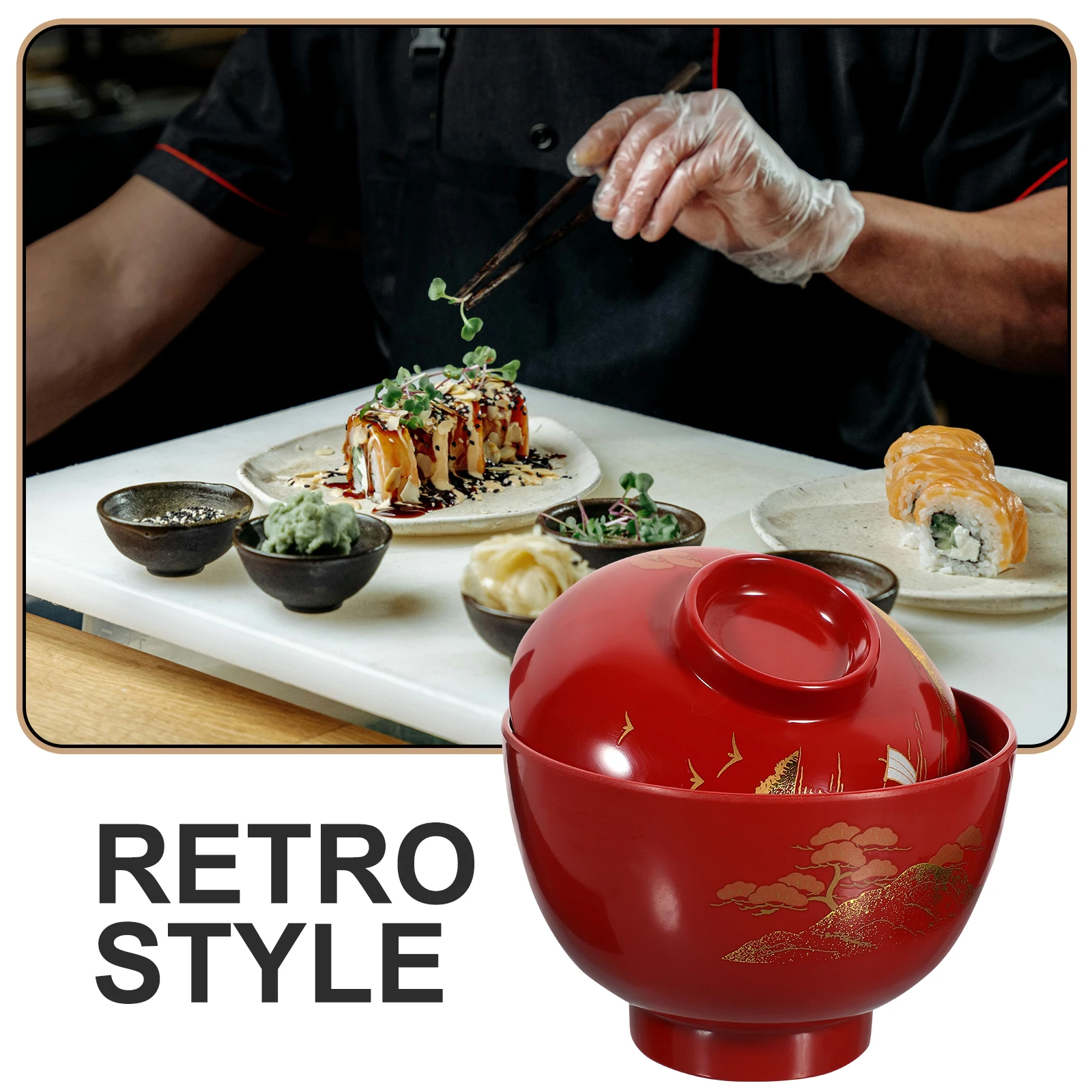 

Miso Soup Bowl Japanese Rice Lidded Food Container Unbreakable Melamine Kitchen Supply Multi-function Decorative Home Party Gift