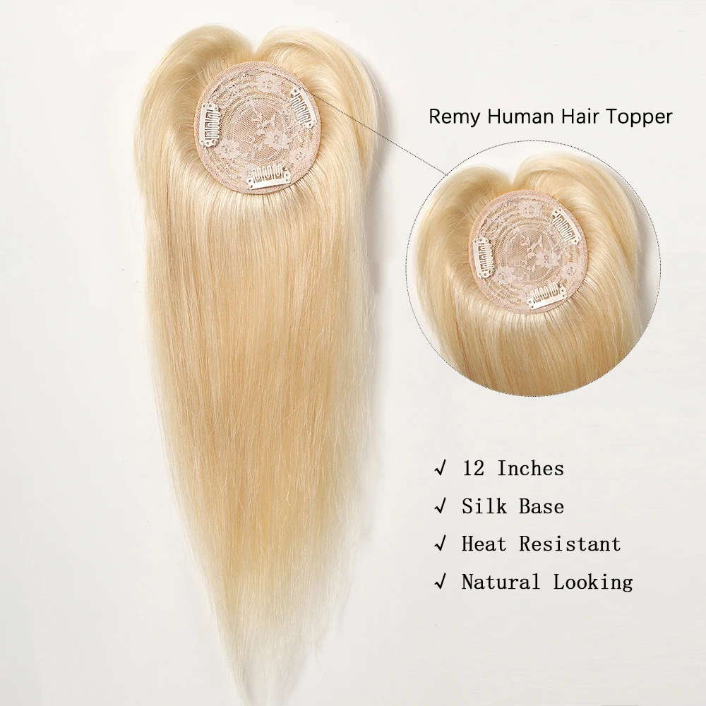 100% remy Echthaar Topper in Seiden basis warme Blondine 12 Zoll Echthaar Teile Topper mit Pony 3 Clips in Topper für Frauen