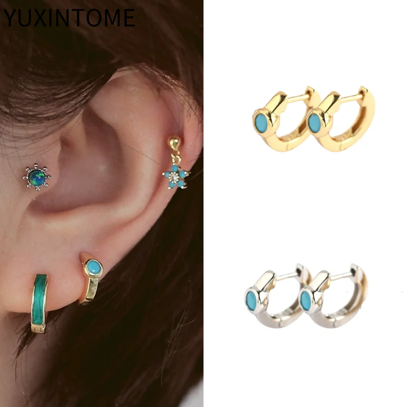 

925 Sterling Silver Ear Buckle Turquoise Little Huggie Hoop Earrings Girl Tiny Cartilage Piercing Earlobe Tragus Circle Hoops