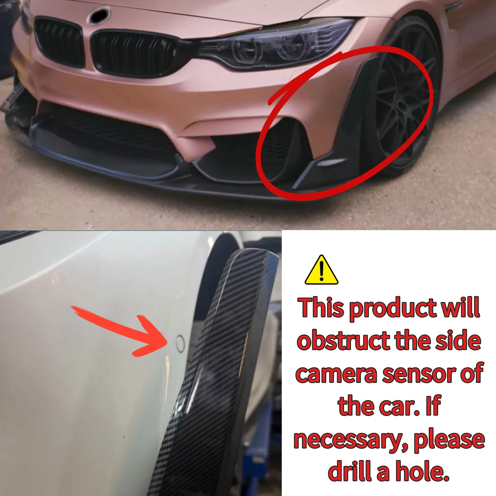 BMW F80 M3 F82 F83 M4 2015 2016-2020 프론트 범퍼 립 6PCS 스포일러 스플리터 자동차 액세서리 바디 키트 카본 파이버 프린트 썸네일 3