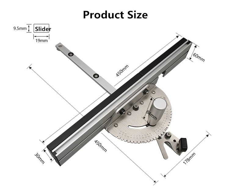 Imagem -06 - Ângulo Miter Gauge com Box Jig Track Stop Tabela Saw Router Miter Gauge Régua Ferramenta para Madeira 450 mm 27 27