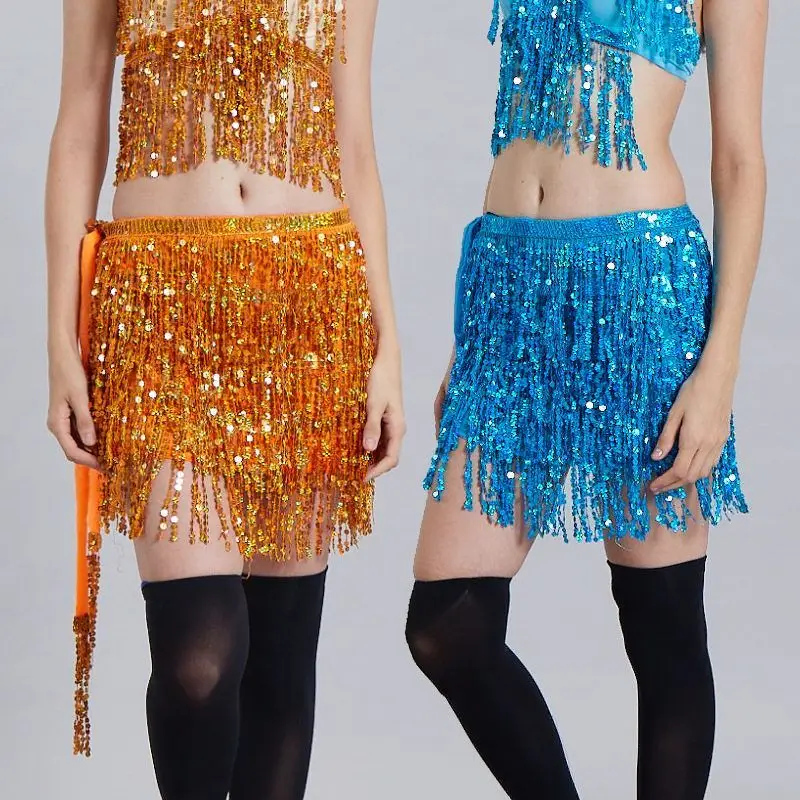 

n Sequin Tassel Hip Scarf Belly Dance Waist Chain Stage Performance Costume Women's Ethnic Faion Summer Outfit