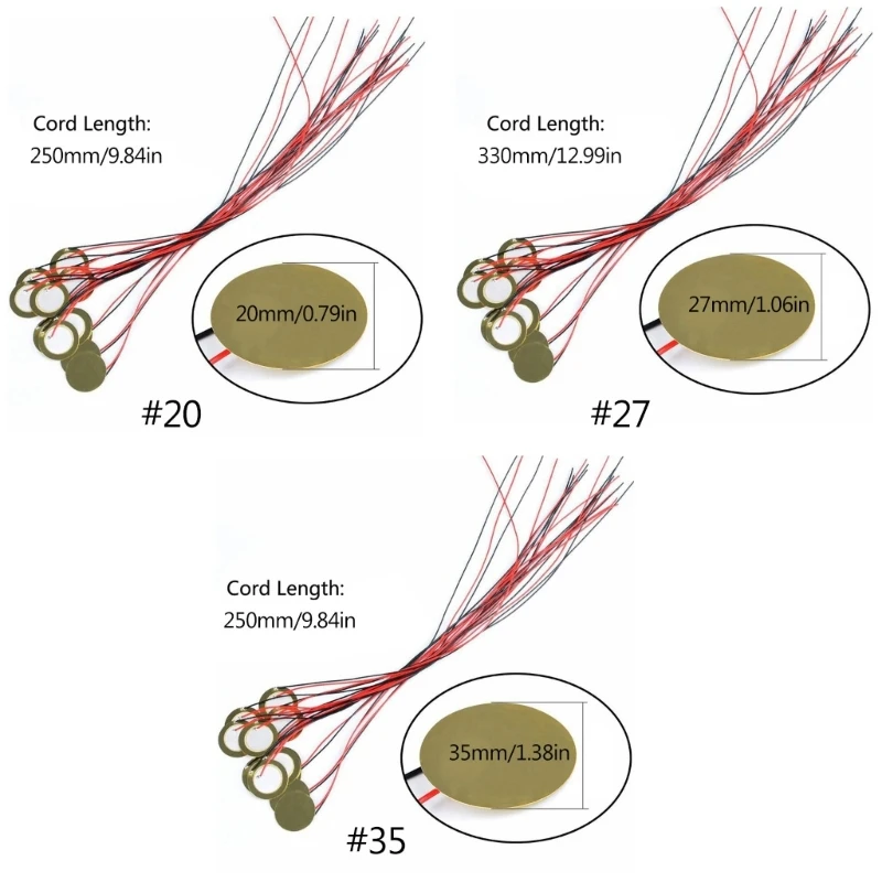 15 Buah 20Mm/27Mm/35Mm Piezo Disc Transduser Mikrofon Kontak Memicu dengan Kabel untuk Instrumen Akustik