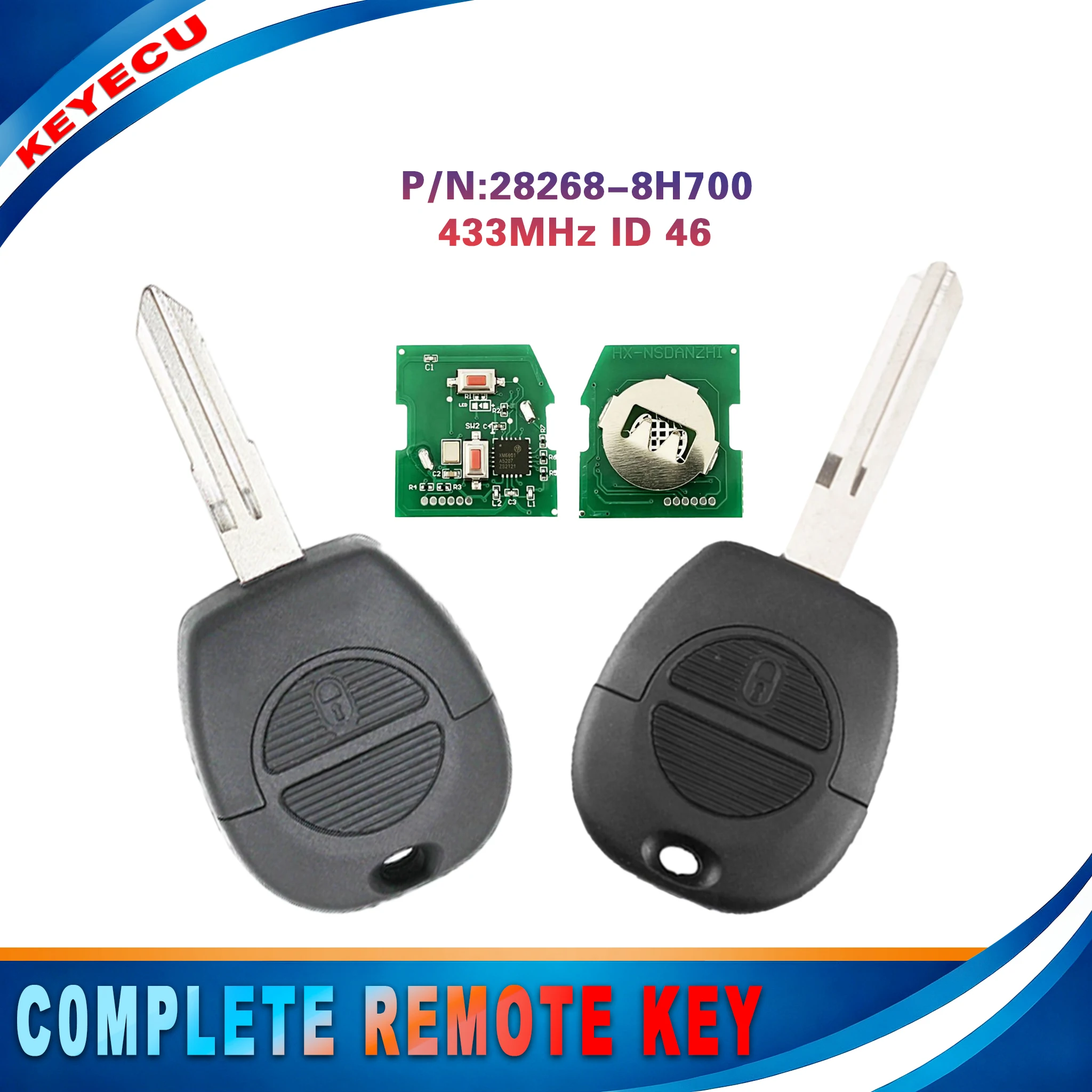 KEYECU for Nissan Almera Micra Navara Primera Serena Terrano Vanette X-Trail Replacement Remote Key Fob 28268-8H700 433MHz