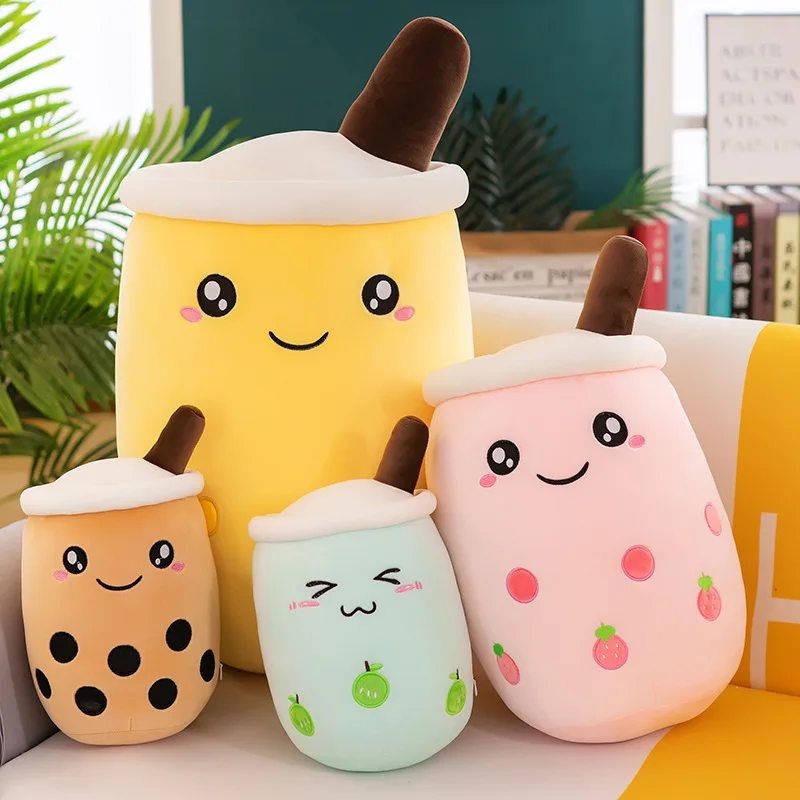 24CM  Simulation Fruit Bubble Tea Cup  Shaped Stuffed Toys With Suction Tubes Cute Milk Tea Cup Pillow Plush Toy Doll Cushion