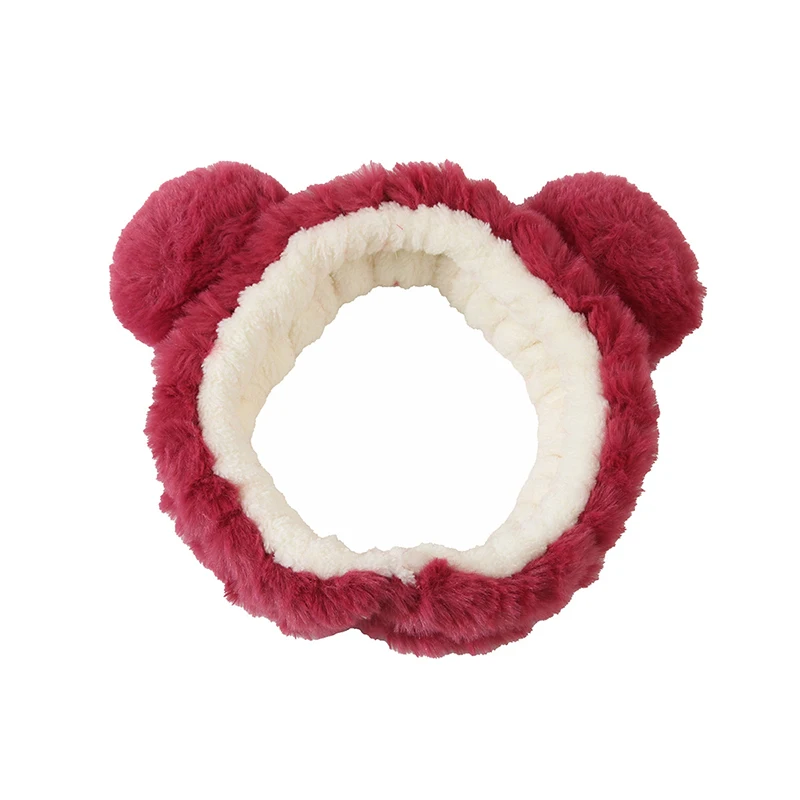 3Pcs Strawberry Bear Plush Hairband Wash Face Headwear Accessories for Girls Gifts Headband Wristband Kits