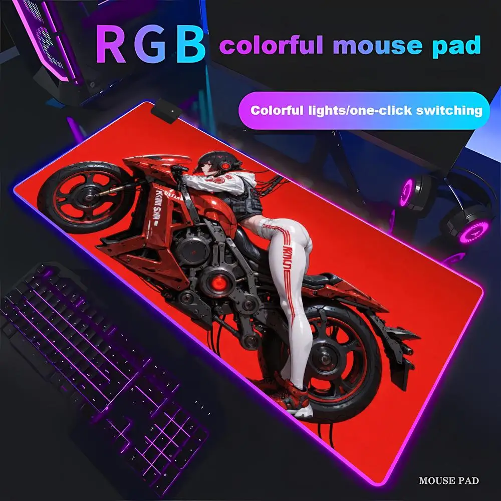 

motorcycle Animation Games Beautiful RGB Gaming Mouse Pad HD Gamer Large LED Light XXL MousePads PC Computer pad Non-slip Decor