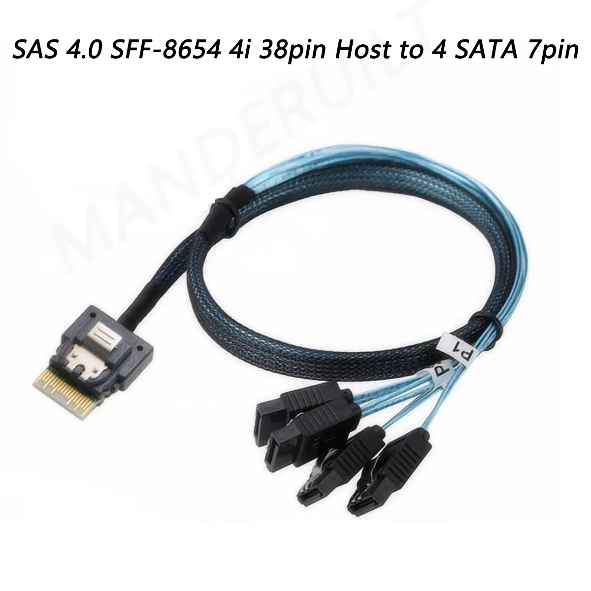 

Slim SAS MiniSAS SFF-8654 4i 38pin Host to 4 SATA 7pin Target Hard Disk Fanout Raid Cable 50cm