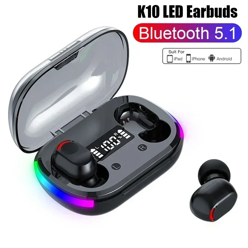 

with Mic Wireless Bluetooth Headset Bluetooth Earphones Wireless Headphones K10 TWS Air Pro Fone for Xiaomi LED Display Earbuds