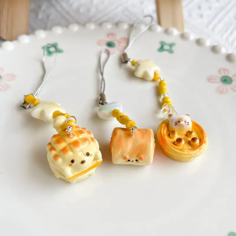 New Cheese Dog 3D Phone Charns Pendant Cute Kawaii Bread Keychain Cases For iPhone 13 Schoolbag Ins Korea Handmade DIY