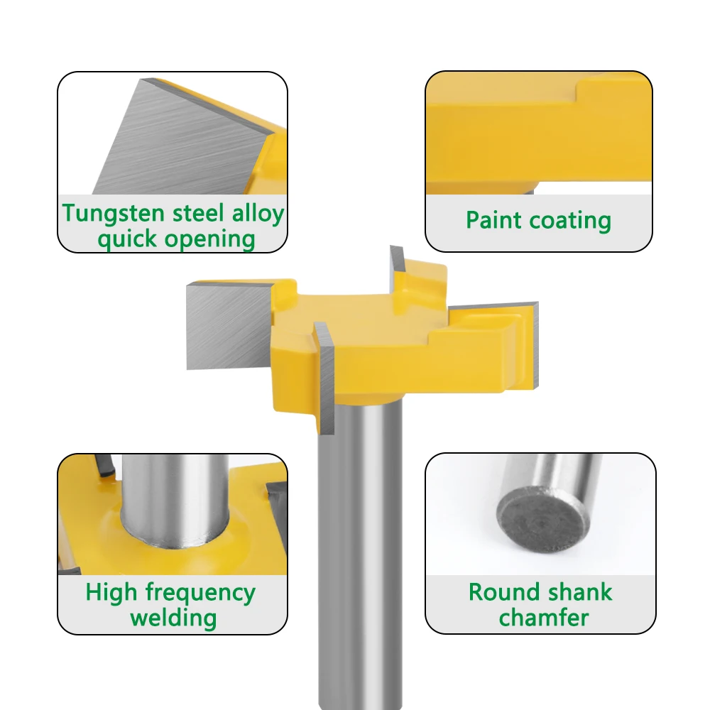 LAVIE 1pc 4 Edge T Type Slotting Cutter Woodworking Tool Router Bits For Wood Industrial Grade Milling Cutter Slotting