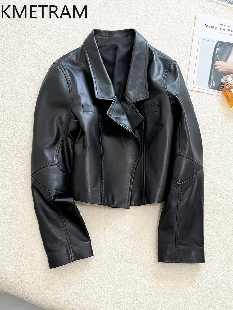 100% strato superiore giacche di pelle di pecora donna giacca corta nera in vera pelle novità in capispalla vestiti autunnali 2025 donna veste femme