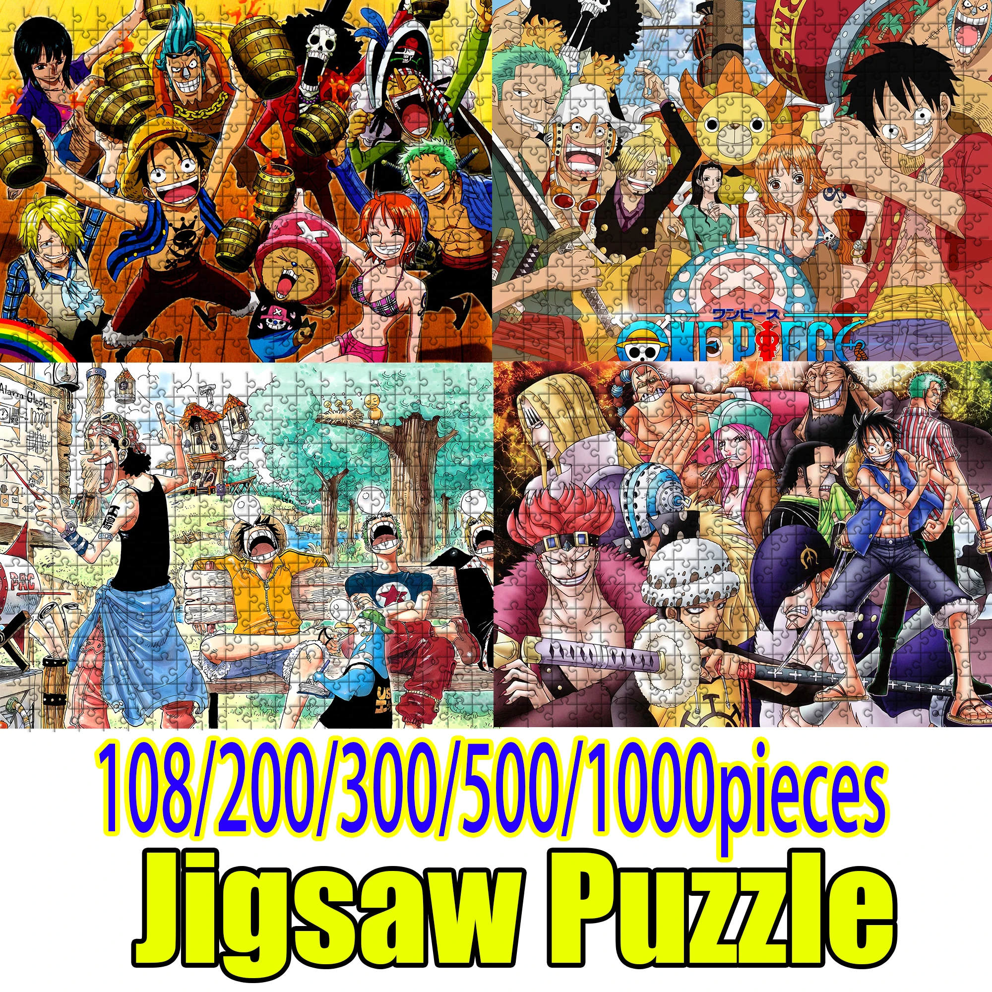 

One Piece Anime Wooden Jigsaw Puzzle 108/200/300/500/1000 Pcs, Stress Relief Gift for Adult Fans