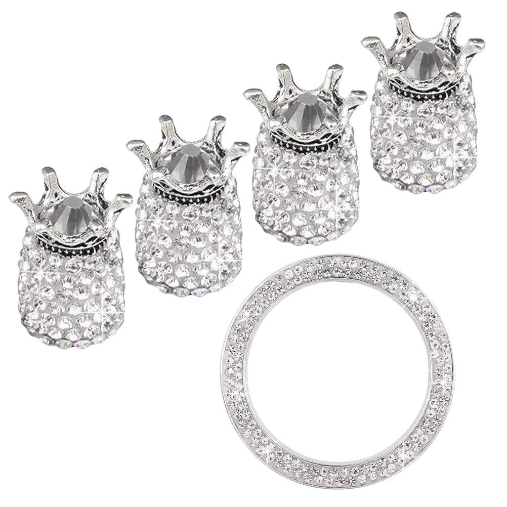 

5pcs /Set Car Stem Cap Rhinestone Tire Dust Cap Auto Valve Cover Water Snow Dust Protection Universal Fit Ignition Button