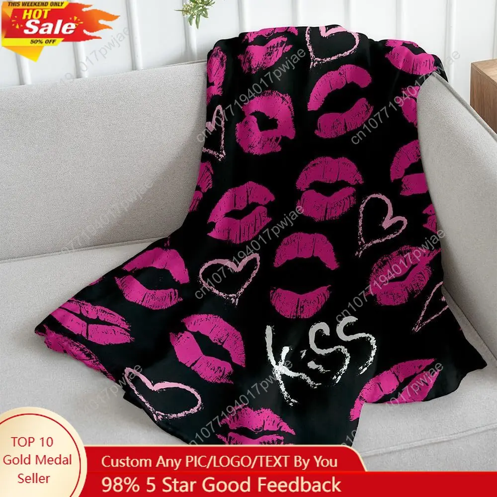 

Infinity Republic Kiss Black Pink Soft Fleece Throw Blanket for Valentines Day Gifts Perfect for Living Rooms Custom blankets