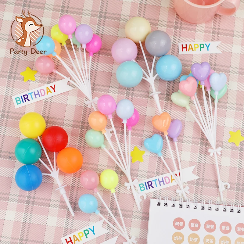 3pc 5pc 8Pcs Ball Bundle Colorful Plastic Cake Topper Creative Cupcake Card Flag Birthday Party Baby Shower Dessert Decoration