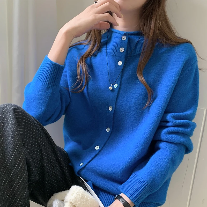 Sweter damski z dzianiny wysokiej jakości, wykonany w 100% z wełny LDZWSM, kardigan z półgolfem, płaszcz, nowa kolekcja jesień-zima, model B3153016