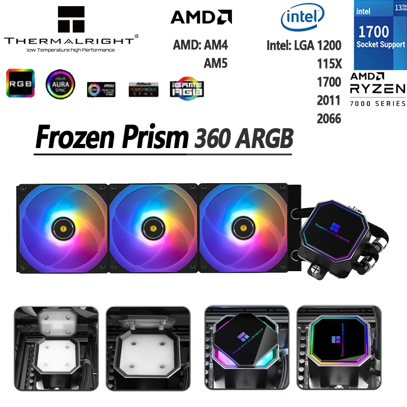 

Thermalright Frozen Prism 360 Black ARGB Water Cooling Radiator 5V CPU Fan Liquid Cooler For LGA1200 1700 115x AM4 AM5