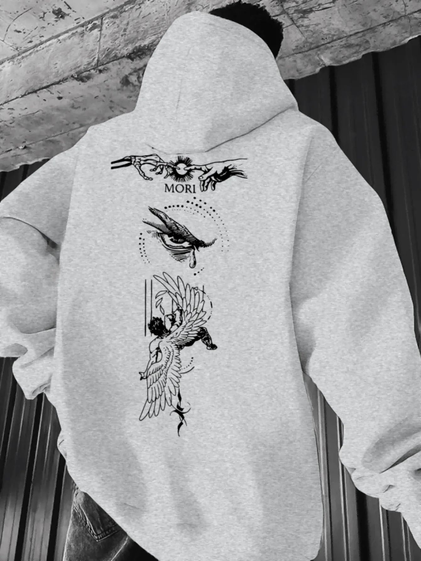 Unisex hoodie featuring a dark, edgy autumn/winter aesthetic and unique, mysterious graphic prints.