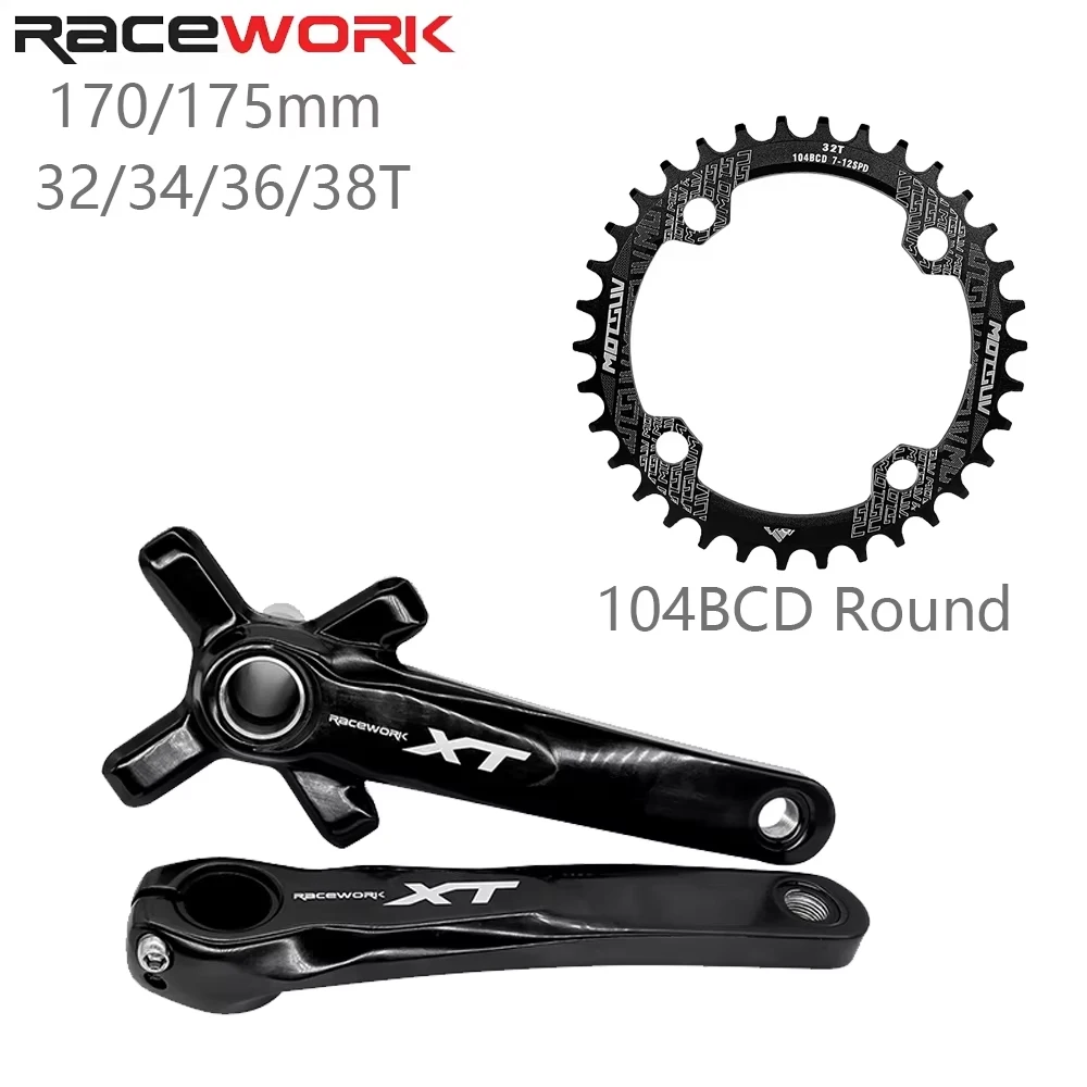 RACEWORK XT MTB Bike Crankset 9/10/11 Speed Round Chainring 32/34/36/38T 170MM 175MM Crank Arm Length Bicycle Parts