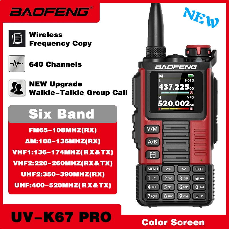 宝峰k67-proエアバンド無線機-2800mah-65-600mhz-5w-640チャンネル-ワイヤレスコピー周波数-アマチュアfm-vox-gmrs-双方向無線