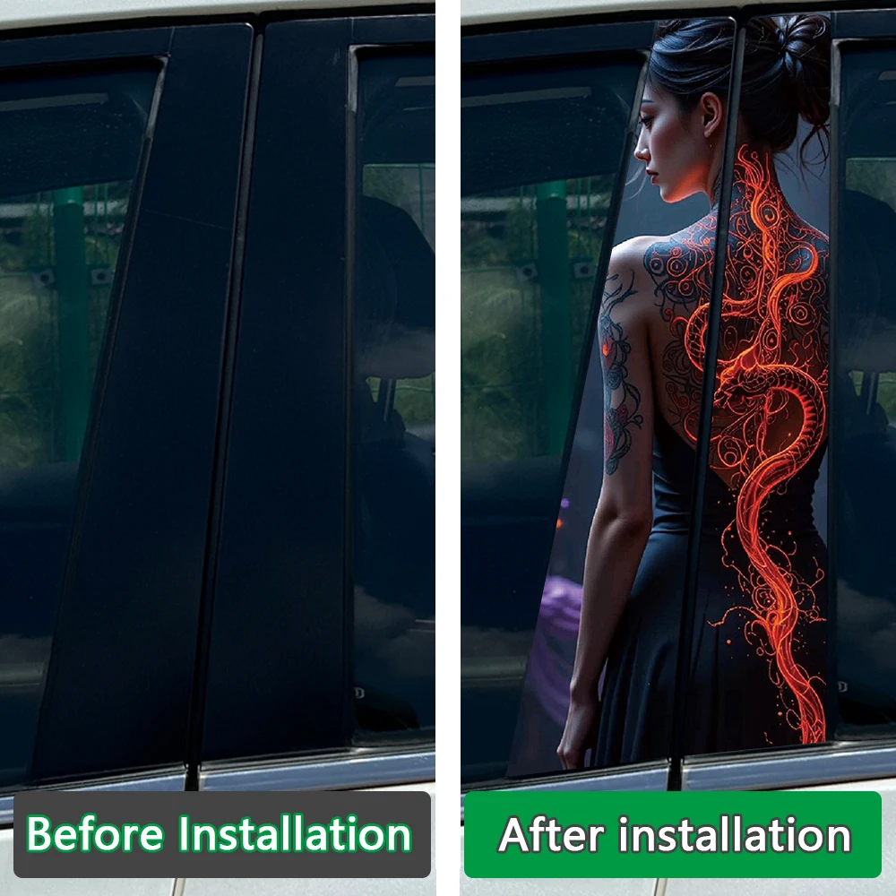 1/2pcs Dragon tattoo Warrior Car Center Pillar Sticker B Pillar Protective Film Decoration