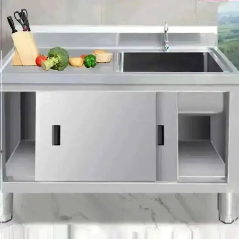 Sink Sinks Stove Platform with Stainless Commercial Cabinet Sinks Door Steel Vegetable Kitchen Moveable Basin Multi-functional X