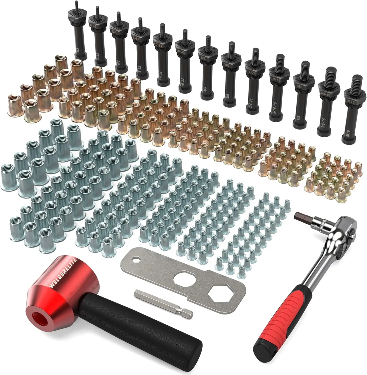 Kit Alat Adaptor Bor Rivet Nut Berisi 290 Rivet Nut dan 13 Mandrel