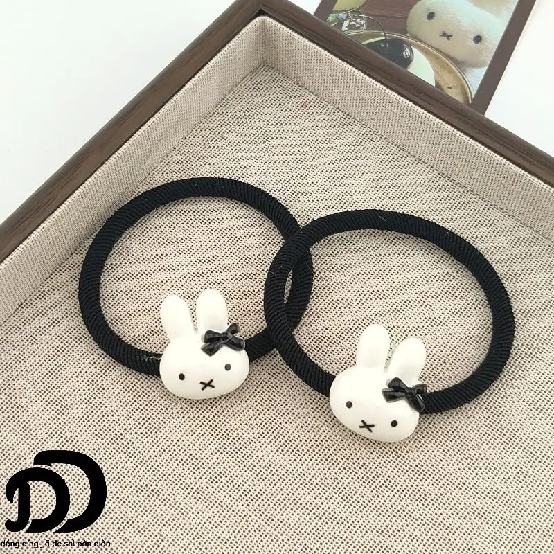 Cute Miffy Bunny Bow Hair Tie, Black Cartoon Duckbill Clip Hair Rope, Ins Style Girl Hairband for Besties view 4