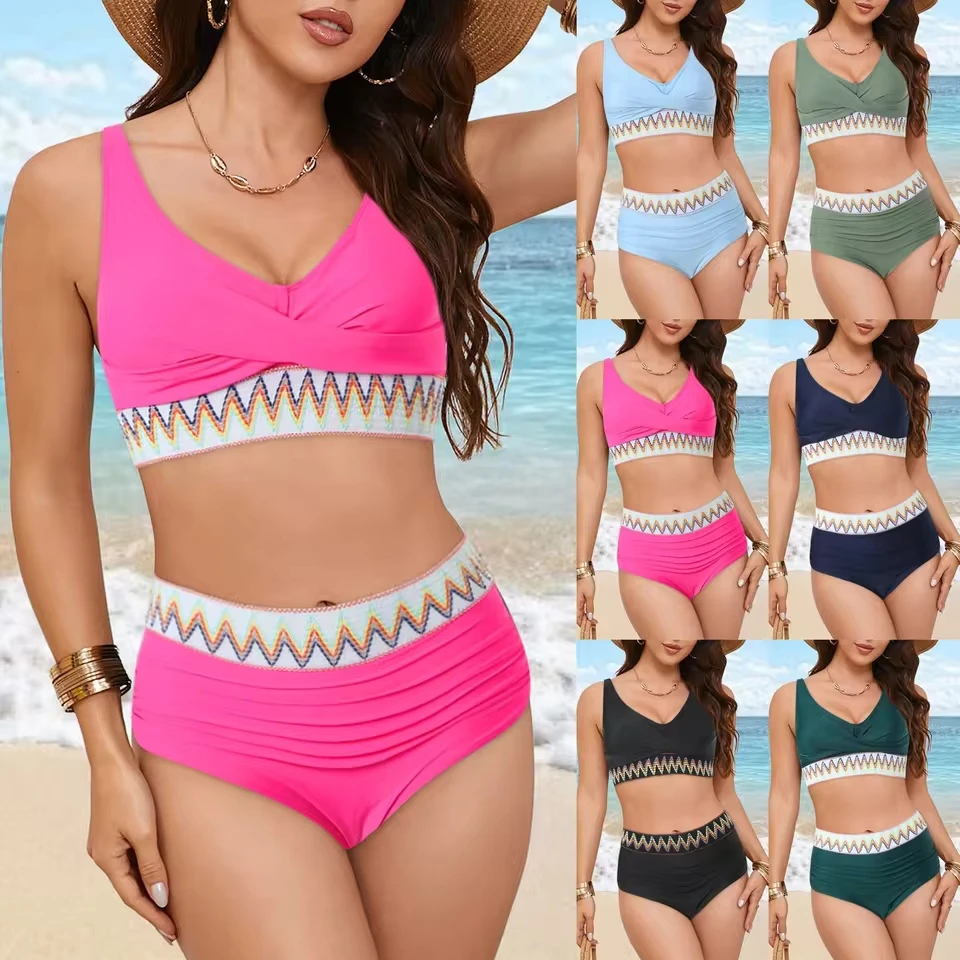 Women High Waisted Bikini Sexy Push Up Two Piece Swimsuits Vintage Swimsuit Two Piece Retro Ruched New High Elastic Swimwear