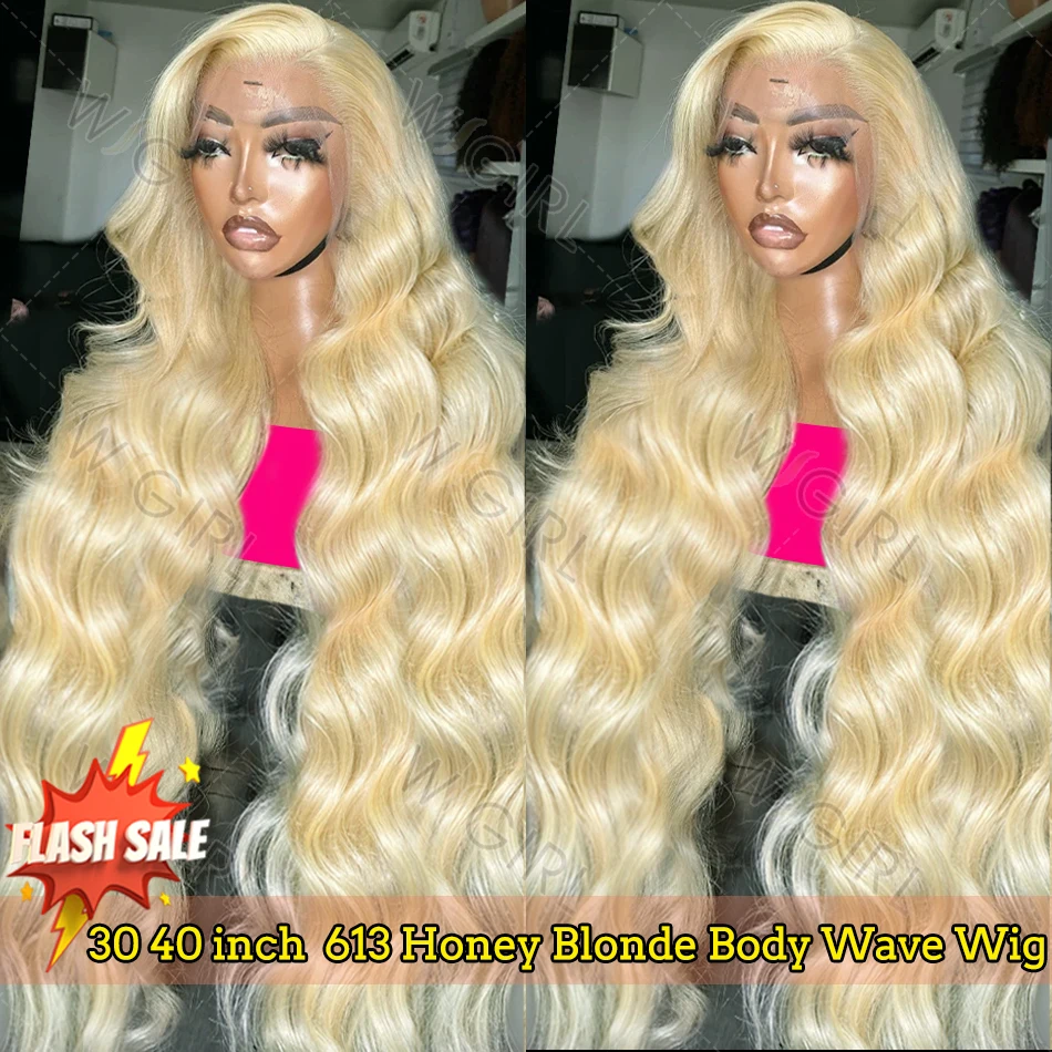 

WIGIRL Brazilian 30 Inch Body Wave 613 Honey Blonde HD Transparent Lace Front Human Hair Wigs 13x6 Lace Frontal Wig Glueless Wig