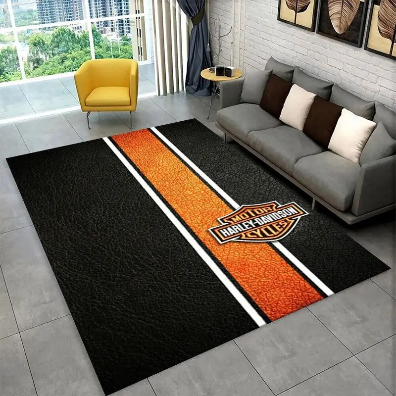 Retro H-Harleys Racing Moto Non-Slip Area Rug for Living Room,Bedroom,Playroom,Soft Carpet Floor Mat Home Decor Rug  Room view 3