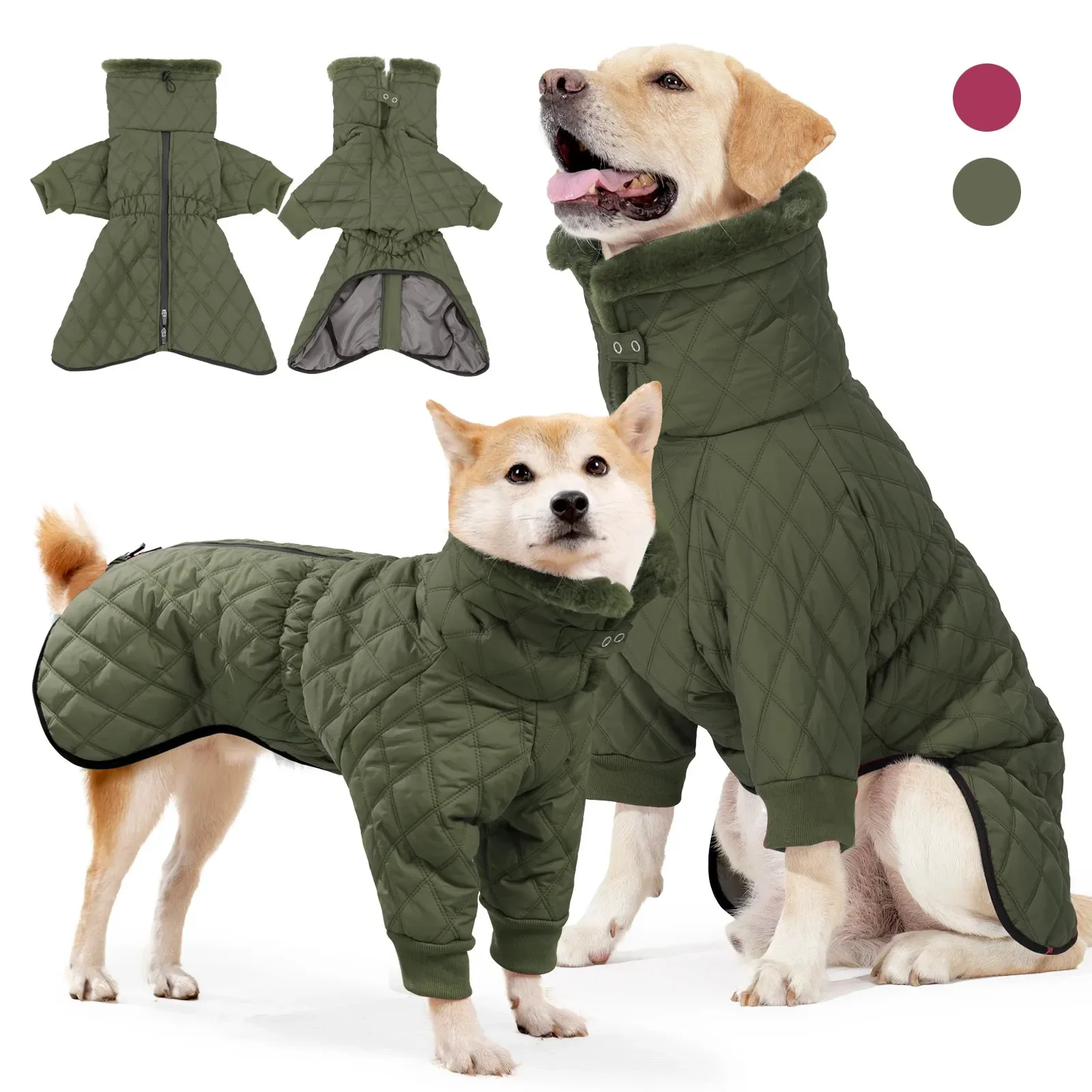 

Waterproof Fur Collar Dog Jacket Winter Warm Fleece Dog Clothes for Small Media Large Dogs Puppy Golden Retriever Vest Pug Coat