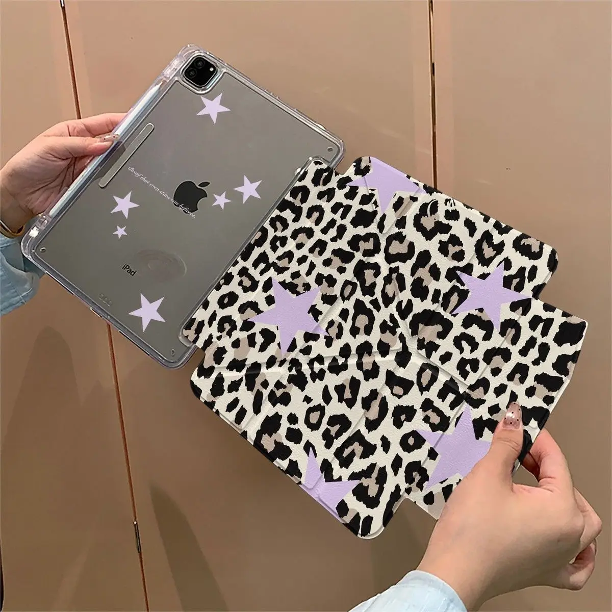 

Leopard Print Star iPad Case For iPad Pro 11 13in 2025 iPad Pro 12.9in Air7 10th 11th M4/5 Anti-fall Magnetic Buckle Cover