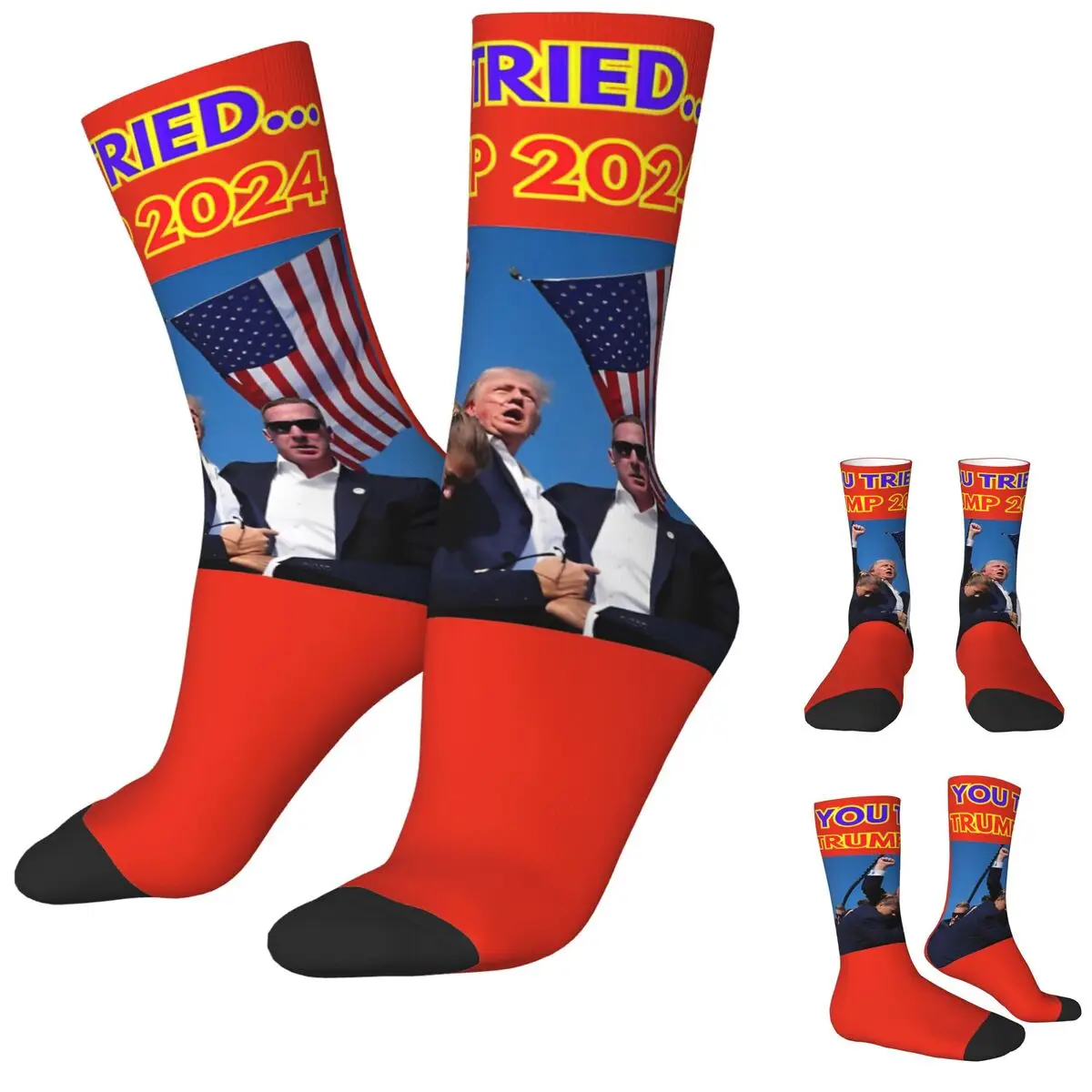 Trump Shot Assassination Attempt Socks Autumn Stockings Fashion Men Quality Socks Custom Outdoor Sports Non-Slip Socks